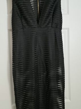 XL Jasmine Black Strapless Sheer-Striped Plunge Dress